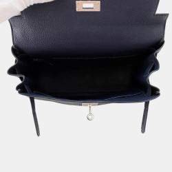Pre Owned Hermes Kelly Retourne Blue Nuit Togo Leather Size 28