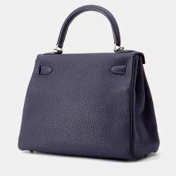 Pre Owned Hermes Kelly Retourne Blue Nuit Togo Leather Size 28