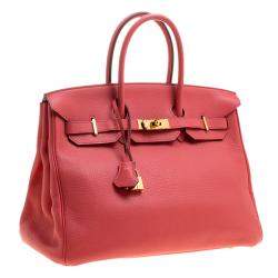 Hermes Rose Lipstick Togo Leather Gold Hardware Birkin 35 Bag