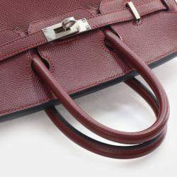 Pre Owned Hermes Birkin 25 Burgundy Epsom Calfskin Leather Top Handle Bag