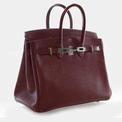 Pre Owned Hermes Birkin 25 Burgundy Epsom Calfskin Leather Top Handle Bag