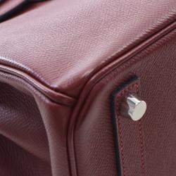 Pre Owned Hermes Birkin 25 Burgundy Epsom Calfskin Leather Top Handle Bag