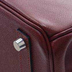 Pre Owned Hermes Birkin 25 Burgundy Epsom Calfskin Leather Top Handle Bag