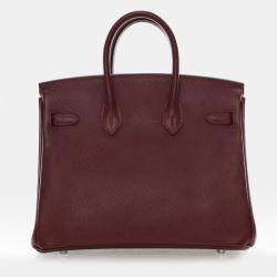 Pre Owned Hermes Birkin 25 Burgundy Epsom Calfskin Leather Top Handle Bag
