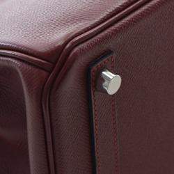 Pre Owned Hermes Birkin 25 Burgundy Epsom Calfskin Leather Top Handle Bag