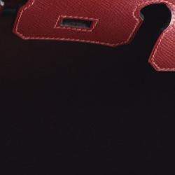 Pre Owned Hermes Birkin 25 Burgundy Epsom Calfskin Leather Top Handle Bag