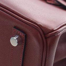 Pre Owned Hermes Birkin 25 Burgundy Epsom Calfskin Leather Top Handle Bag