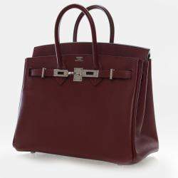Pre Owned Hermes Birkin 25 Burgundy Epsom Calfskin Leather Top Handle Bag