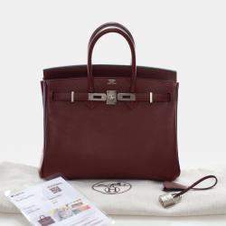 Pre Owned Hermes Birkin 25 Burgundy Epsom Calfskin Leather Top Handle Bag