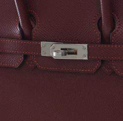 Pre Owned Hermes Birkin 25 Burgundy Epsom Calfskin Leather Top Handle Bag