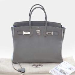 Pre Owned حقيبة هيرمس بيركين 35 جلد توغو عجل رمادي موات فيرسو بمقبض علوي