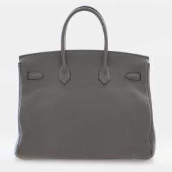 Pre Owned حقيبة هيرمس بيركين 35 جلد توغو عجل رمادي موات فيرسو بمقبض علوي