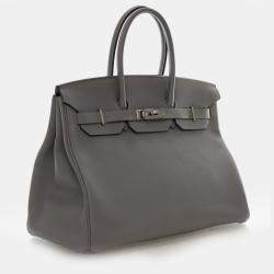 Pre Owned حقيبة هيرمس بيركين 35 جلد توغو عجل رمادي موات فيرسو بمقبض علوي