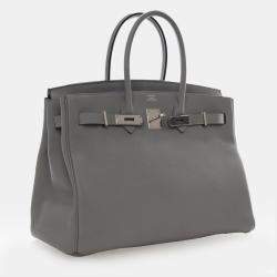 Pre Owned حقيبة هيرمس بيركين 35 جلد توغو عجل رمادي موات فيرسو بمقبض علوي