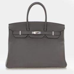 Pre Owned حقيبة هيرمس بيركين 35 جلد توغو عجل رمادي موات فيرسو بمقبض علوي