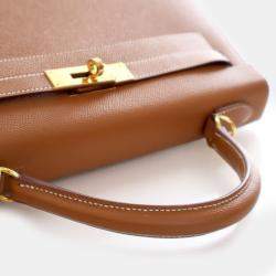 Pre Owned Hermes Kelly Sellier 32 Gold Epsom Calfskin Leather Top Handle Bag