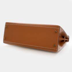 Pre Owned Hermes Kelly Sellier 32 Gold Epsom Calfskin Leather Top Handle Bag