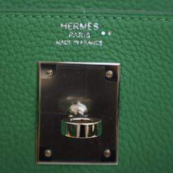 Pre Owned Hermes Kelly Touch 28 Green Togo Calfskin Leather Top Handle Bag