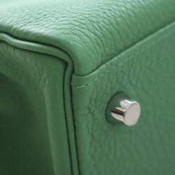 Pre Owned Hermes Kelly Touch 28 Green Togo Calfskin Leather Top Handle Bag