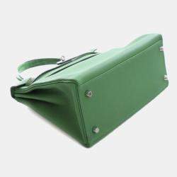 Pre Owned Hermes Kelly Touch 28 Green Togo Calfskin Leather Top Handle Bag