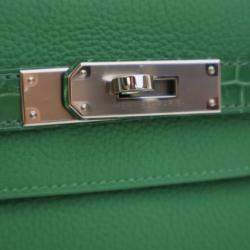 Pre Owned Hermes Kelly Touch 28 Green Togo Calfskin Leather Top Handle Bag