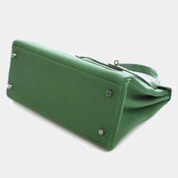 Pre Owned Hermes Kelly Touch 28 Green Togo Calfskin Leather Top Handle Bag