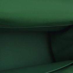 Pre Owned Hermes Kelly Touch 28 Green Togo Calfskin Leather Top Handle Bag