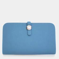 مملوكة مسبقًا محفظة هيرمس دوجون ديو جلد عجل توجو أزرق