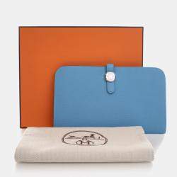 Pre Owned Hermes Dogon Duo Blue Togo Calfskin Leather Wallet