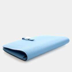 Pre Owned Hermes Dogon Duo Blue Togo Calfskin Leather Wallet