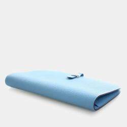 Pre Owned Hermes Dogon Duo Blue Togo Calfskin Leather Wallet