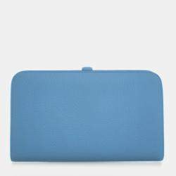 Pre Owned Hermes Dogon Duo Blue Togo Calfskin Leather Wallet