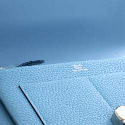 Pre Owned Hermes Dogon Duo Blue Togo Calfskin Leather Wallet