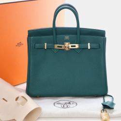 Pre Owned حقيبة هيرمس بيركن 25 خضراء من جلد عجل توغو بمقبض علوي