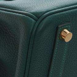 Pre Owned حقيبة هيرمس بيركن 25 خضراء من جلد عجل توغو بمقبض علوي