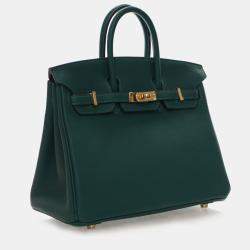 Pre Owned حقيبة هيرمس بيركن 25 خضراء من جلد عجل توغو بمقبض علوي