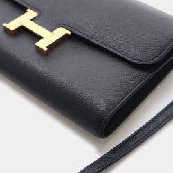 Pre Owned محفظة هيرمس كونستانس تو جو جلد عجل إيبسوم سوداء مع سلسلة
