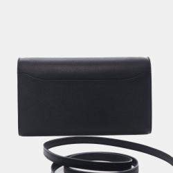 Pre Owned محفظة هيرمس كونستانس تو جو جلد عجل إيبسوم سوداء مع سلسلة