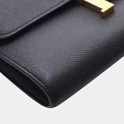 Pre Owned محفظة هيرمس كونستانس تو جو جلد عجل إيبسوم سوداء مع سلسلة