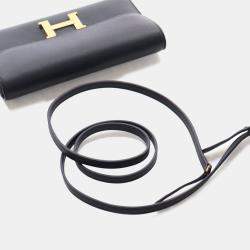 Pre Owned محفظة هيرمس كونستانس تو جو جلد عجل إيبسوم سوداء مع سلسلة