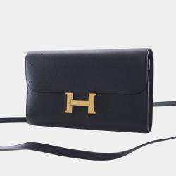 Pre Owned محفظة هيرمس كونستانس تو جو جلد عجل إيبسوم سوداء مع سلسلة