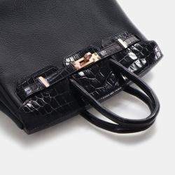 Pre Owned Hermes Birkin Touch 25 Black Togo Calfskin Leather Top Handle Bag