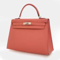 Pre Owned حقيبة هيرمس كيلي سيليير جلد عجل إيبسوم زهري بمقبض علوي حجم 32