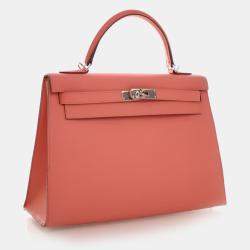 Pre Owned حقيبة هيرمس كيلي سيليير جلد عجل إيبسوم زهري بمقبض علوي حجم 32