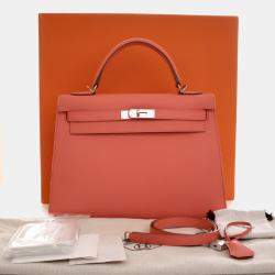 Pre Owned حقيبة هيرمس كيلي سيليير جلد عجل إيبسوم زهري بمقبض علوي حجم 32