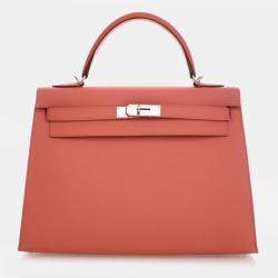 Pre Owned حقيبة هيرمس كيلي سيليير جلد عجل إيبسوم زهري بمقبض علوي حجم 32