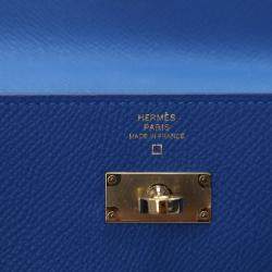 Pre Owned Hermes Kelly To Go Mykonos Epsom Calfskin Leather Wallet on Chain