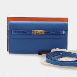 Pre Owned Hermes Kelly To Go Mykonos Epsom Calfskin Leather Wallet on Chain