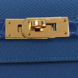 Pre Owned Hermes Kelly To Go Mykonos Epsom Calfskin Leather Wallet on Chain