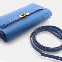 Pre Owned Hermes Kelly To Go Mykonos Epsom Calfskin Leather Wallet on Chain